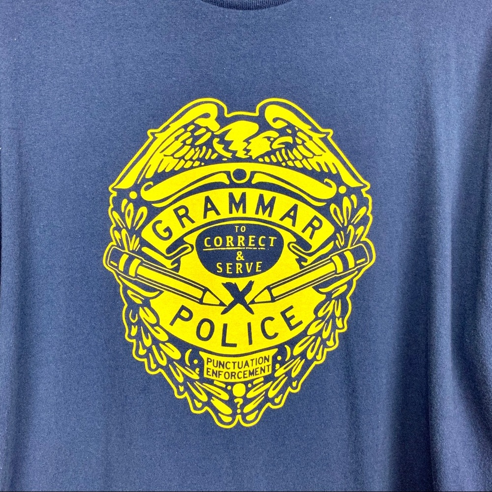 Grammar Police Badge Blue T-Shirt - Picture 3 of 4